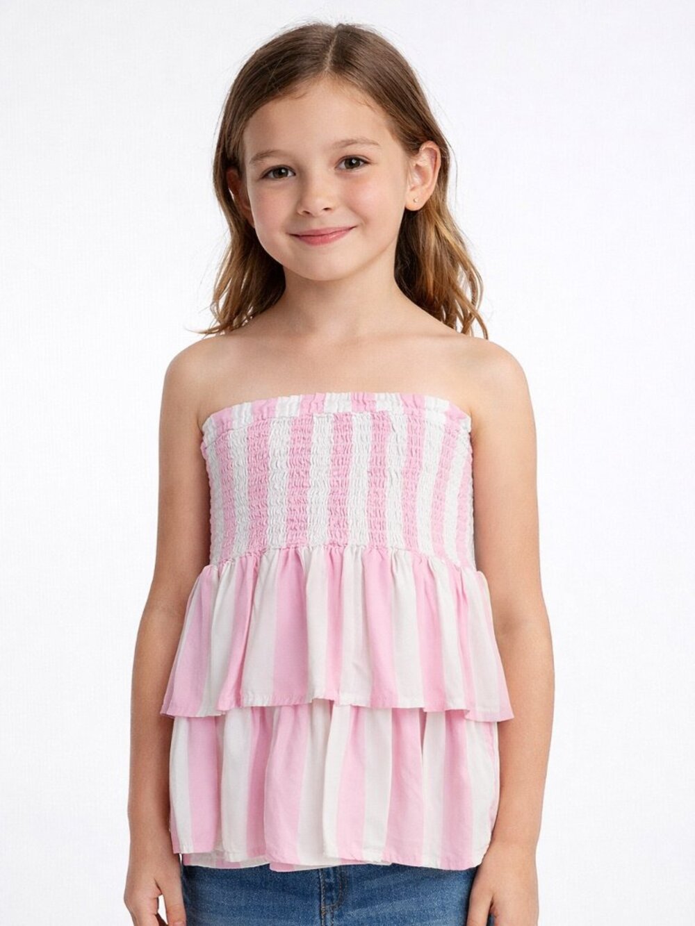 Grayson Threads Girls Strapless Tiered Top Pink White Striped Size M 8